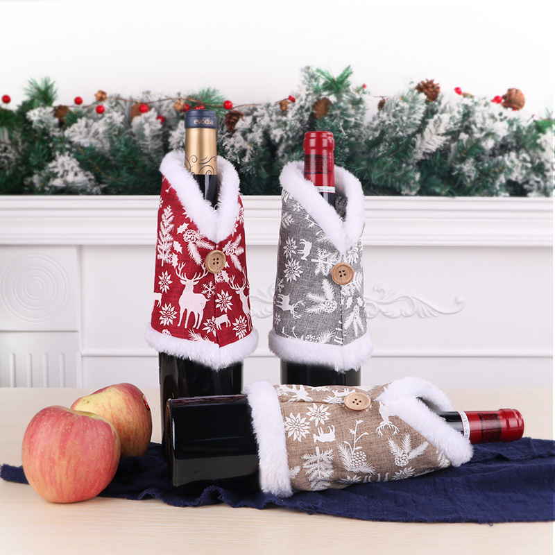 Tarpvalstybinis karšto pardavimo kalėdinis vyno rinkinys dekoratyvinis valgomojo stalas vyno butelis dekoratyvinis spausdintas vyno butelių rinkinys vyno rinkinio papuošalai