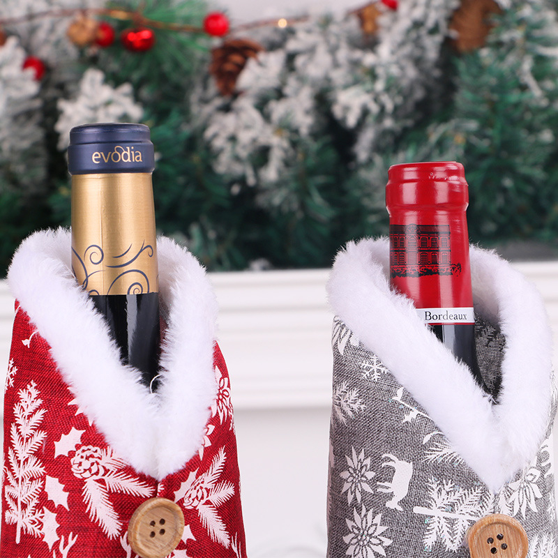 Tarpvalstybinis karšto pardavimo kalėdinis vyno rinkinys dekoratyvinis valgomojo stalas vyno butelis dekoratyvinis spausdintas vyno butelių rinkinys vyno rinkinio papuošalai