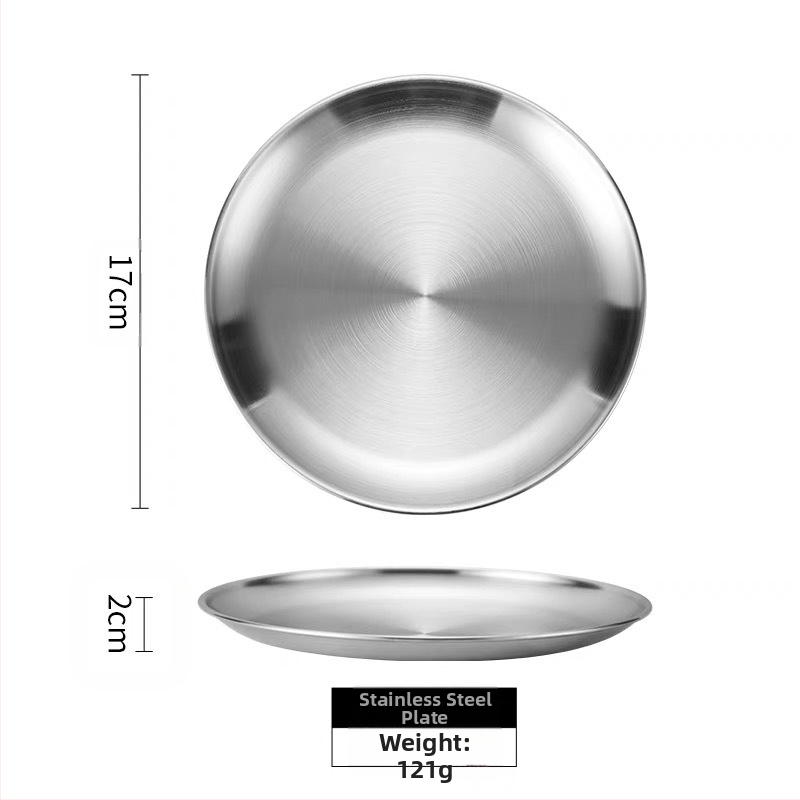 Korejiešu stila nerūsējošā tērauda grila šķīvis, bufetes šķīvis, kaulu spļaušanas šķīvis, āra piknika šķīvis, kempinga šķīvis, apaļa paplāte