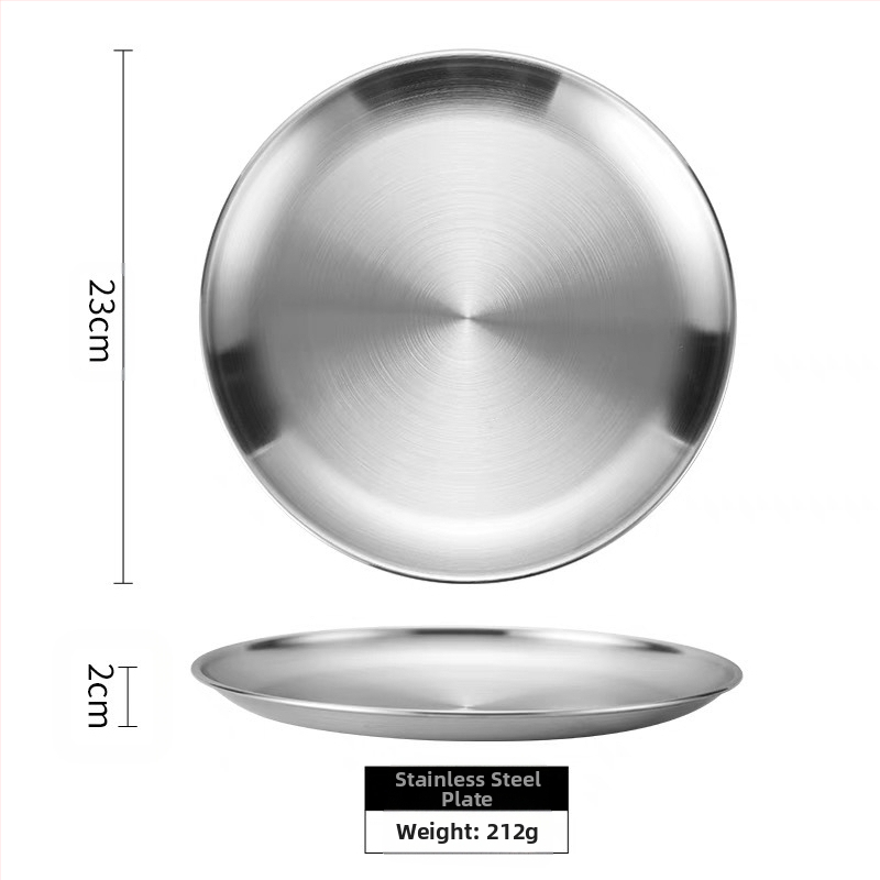 Korejiešu stila nerūsējošā tērauda grila šķīvis, bufetes šķīvis, kaulu spļaušanas šķīvis, āra piknika šķīvis, kempinga šķīvis, apaļa paplāte