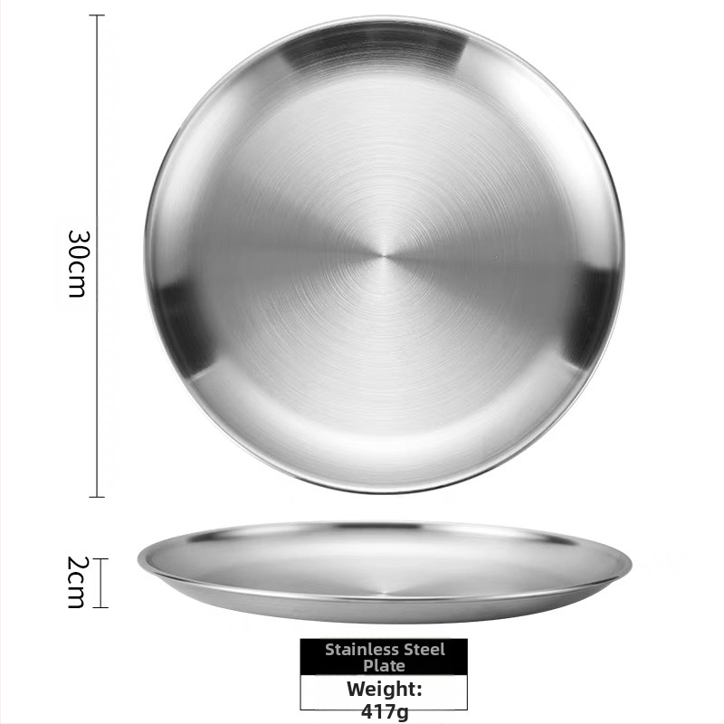 Korejiešu stila nerūsējošā tērauda grila šķīvis, bufetes šķīvis, kaulu spļaušanas šķīvis, āra piknika šķīvis, kempinga šķīvis, apaļa paplāte
