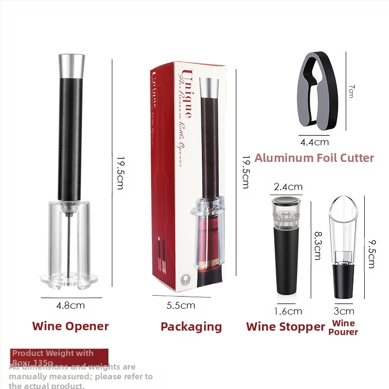 Трансграничен костюм за отварачка за бутилки с въздушно налягане, алуминиева тръба, четири части, наливач за вино, фолио за рязане на уста за бутилки, комплект за вино, подаръчна кутия