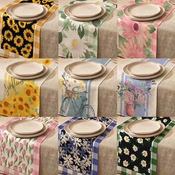 „Amazon“ europietiškas ir amerikietiškas stalo takelis, saulėgrąžų, gėlių rašto spausdintas staltiesė, šventinė vakarienė, stalo dekoracijos