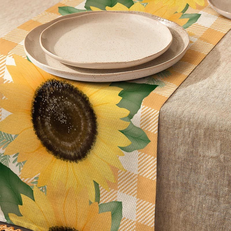 „Amazon“ europietiškas ir amerikietiškas stalo takelis, saulėgrąžų, gėlių rašto spausdintas staltiesė, šventinė vakarienė, stalo dekoracijos