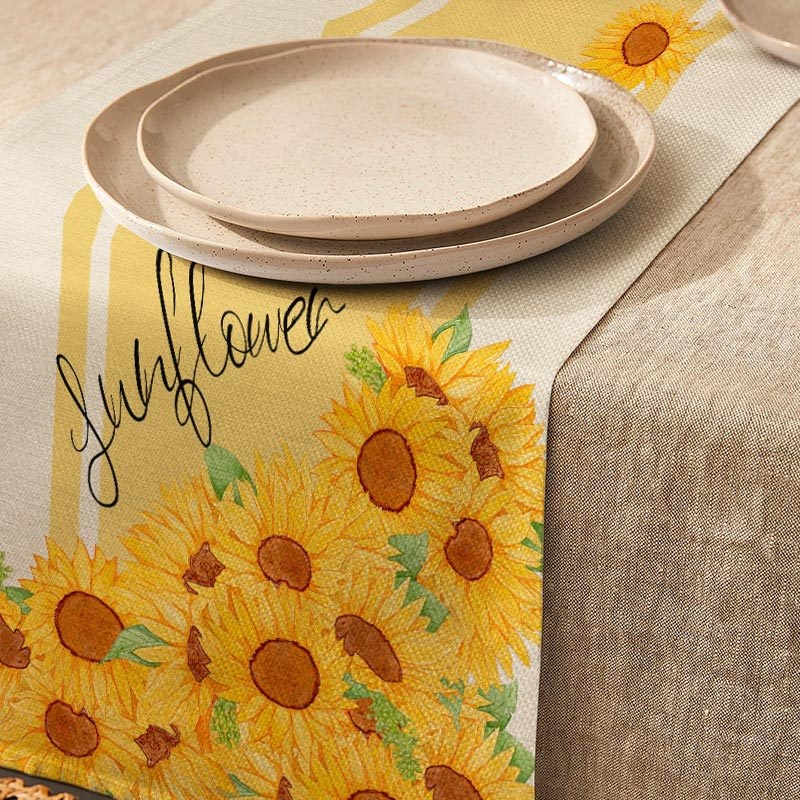 „Amazon“ europietiškas ir amerikietiškas stalo takelis, saulėgrąžų, gėlių rašto spausdintas staltiesė, šventinė vakarienė, stalo dekoracijos
