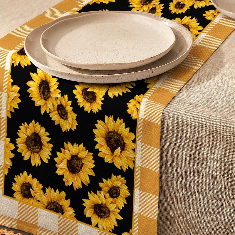 „Amazon“ europietiškas ir amerikietiškas stalo takelis, saulėgrąžų, gėlių rašto spausdintas staltiesė, šventinė vakarienė, stalo dekoracijos