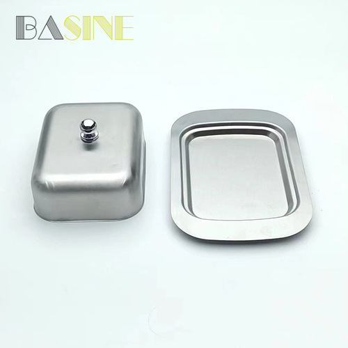 Tiesioginio tiekimo iš gamyklos sūrio indelis Nerūdijančio plieno sviestinė Sviesto lėkštė su nerūdijančio plieno dangčiu Sviestinė indelis šviežumui išlaikyti