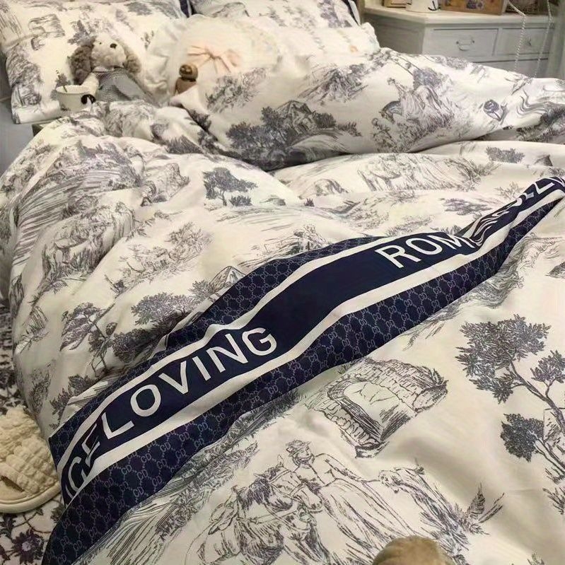 Korėjietiško stiliaus modernus paprastas keturių dalių patalynės komplektas, patobulintas nišinis antklodės užvalkalas, studentų bendrabučio trijų dalių komplektas