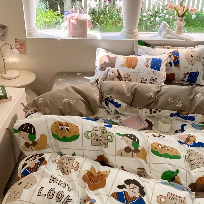 Korėjietiško stiliaus modernus paprastas keturių dalių patalynės komplektas, patobulintas nišinis antklodės užvalkalas, studentų bendrabučio trijų dalių komplektas