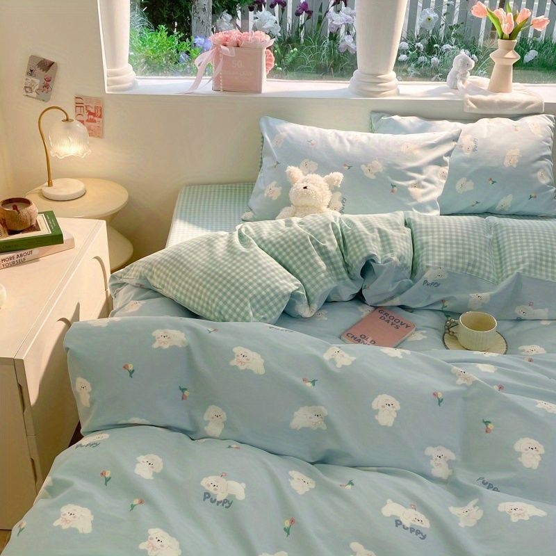 Korėjietiško stiliaus modernus paprastas keturių dalių patalynės komplektas, patobulintas nišinis antklodės užvalkalas, studentų bendrabučio trijų dalių komplektas