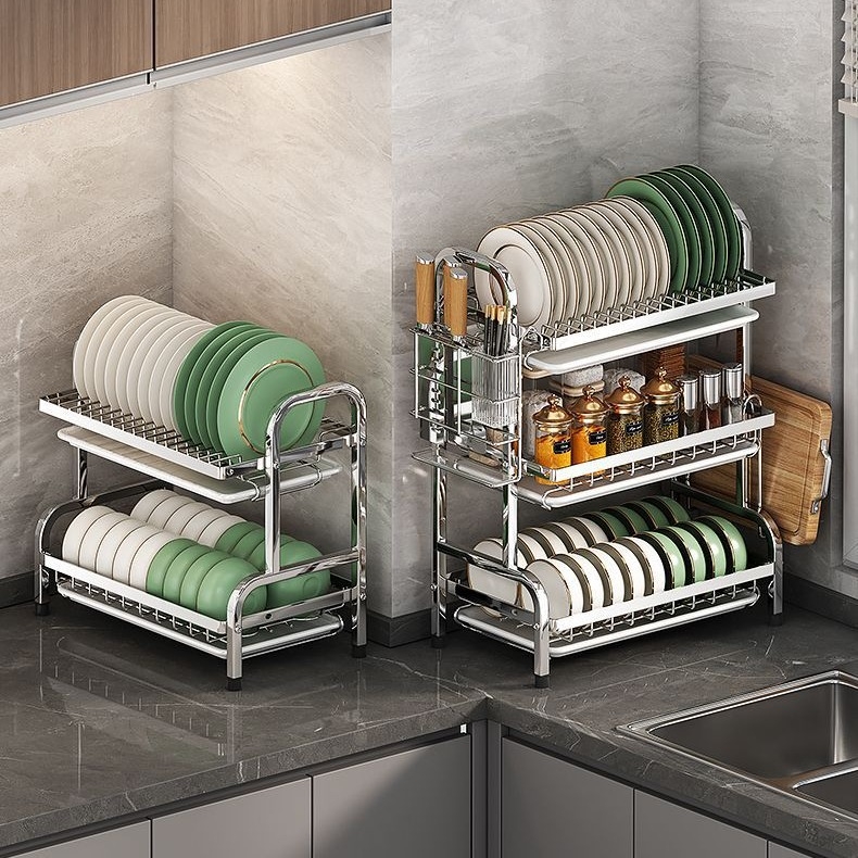 Piiriülesed plahvatused 304 roostevabast terasest köögiriiul nõud ja nõude äravoolurest multifunktsionaalne kausiriiul kausi söögipulkade hoidmiseks