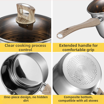 304 storio nerūdijančio plieno pieno puodas su dvigubu dugnu, kūdikių maisto sriubos puodas, mažas pieno puodas, greitai paruošiamų makaronų puodas, dovanų atspausdintas logotipas