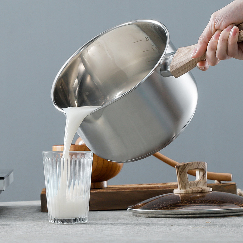 304 storio nerūdijančio plieno pieno puodas su dvigubu dugnu, kūdikių maisto sriubos puodas, mažas pieno puodas, greitai paruošiamų makaronų puodas, dovanų atspausdintas logotipas