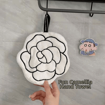 Pakabinamas buitinis rankšluostis, lengvas, prabangus, kamelijos gėlių rašto, virtuvės, vonios kambario rankšluostis, baltas, sugeriantis, lengvai valomas, minkštas, servetėlėmis