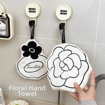 Pakabinamas buitinis rankšluostis, lengvas, prabangus, kamelijos gėlių rašto, virtuvės, vonios kambario rankšluostis, baltas, sugeriantis, lengvai valomas, minkštas, servetėlėmis