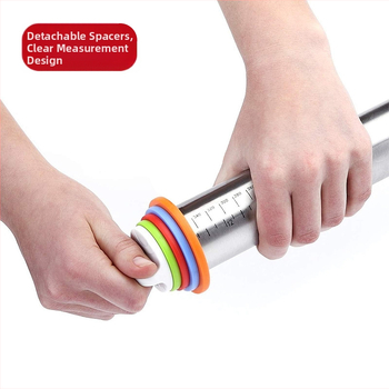 17 colių reguliuojamo storio nerūdijančio plieno kočėlas, kepimo kočėlas su graduota miltų lazdele