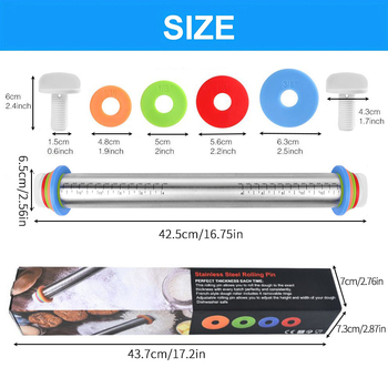 17 colių reguliuojamo storio nerūdijančio plieno kočėlas, kepimo kočėlas su graduota miltų lazdele