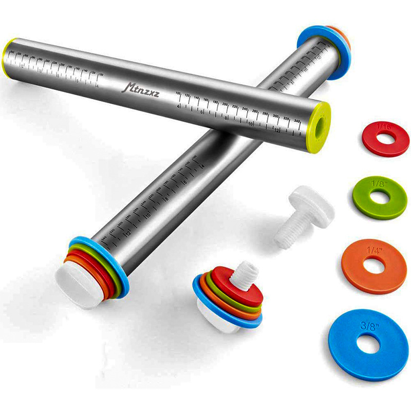 17 colių reguliuojamo storio nerūdijančio plieno kočėlas, kepimo kočėlas su graduota miltų lazdele