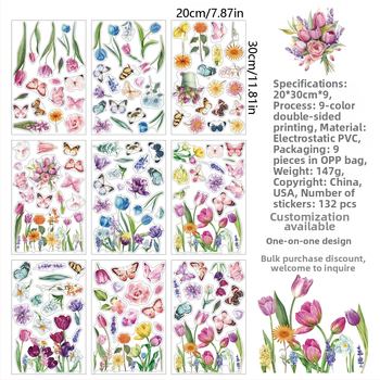 2025 m. naujas „Amazon“ akvarelės tulpės gėlės drugelio statinis langų lipdukas pavasario langų stiklo durų dekoravimo lipdukas