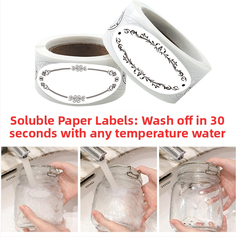 Трансгранично налично ръкописно биоразградими разтворими бутилки и консерви за храна с празно лого с овален стикер за класификация