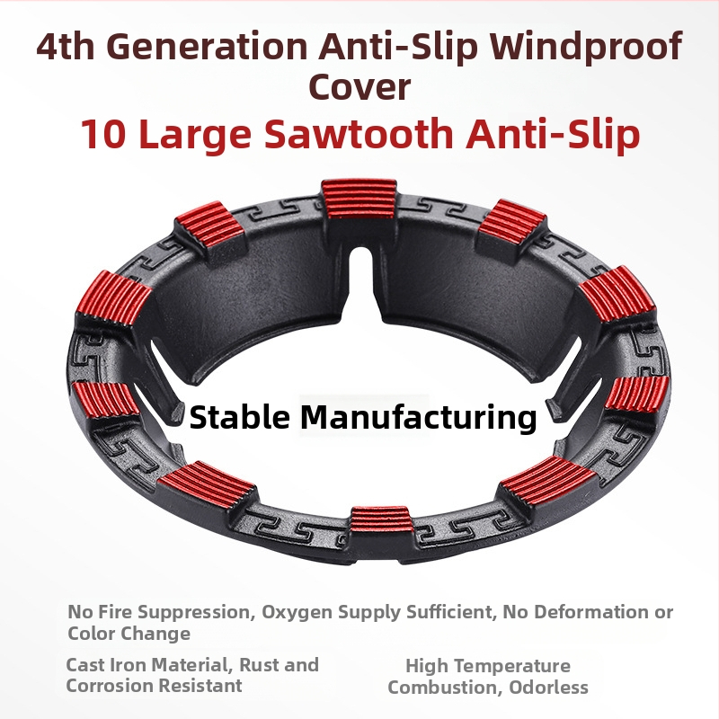 Malmist tuulekindel kate majapidamises kasutatavatele gaasipliitidele, energiasäästlik tulerõngas, äsja täiustatud kaheksahambuline libisemisvastane kronstein