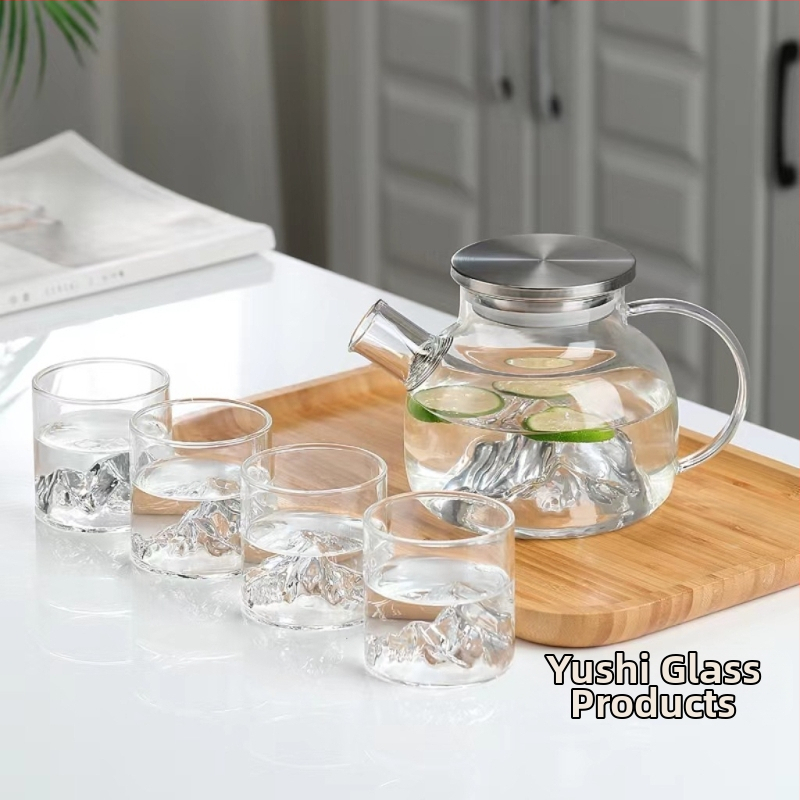 Високо боросиликатно стъкло View Mountain хладен чайник с отворен огън, чайник за сок и цветя, чайник на едро, чайник, врящ чайник