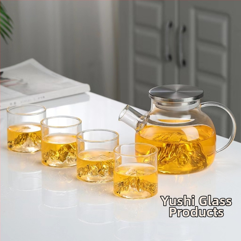 Високо боросиликатно стъкло View Mountain хладен чайник с отворен огън, чайник за сок и цветя, чайник на едро, чайник, врящ чайник