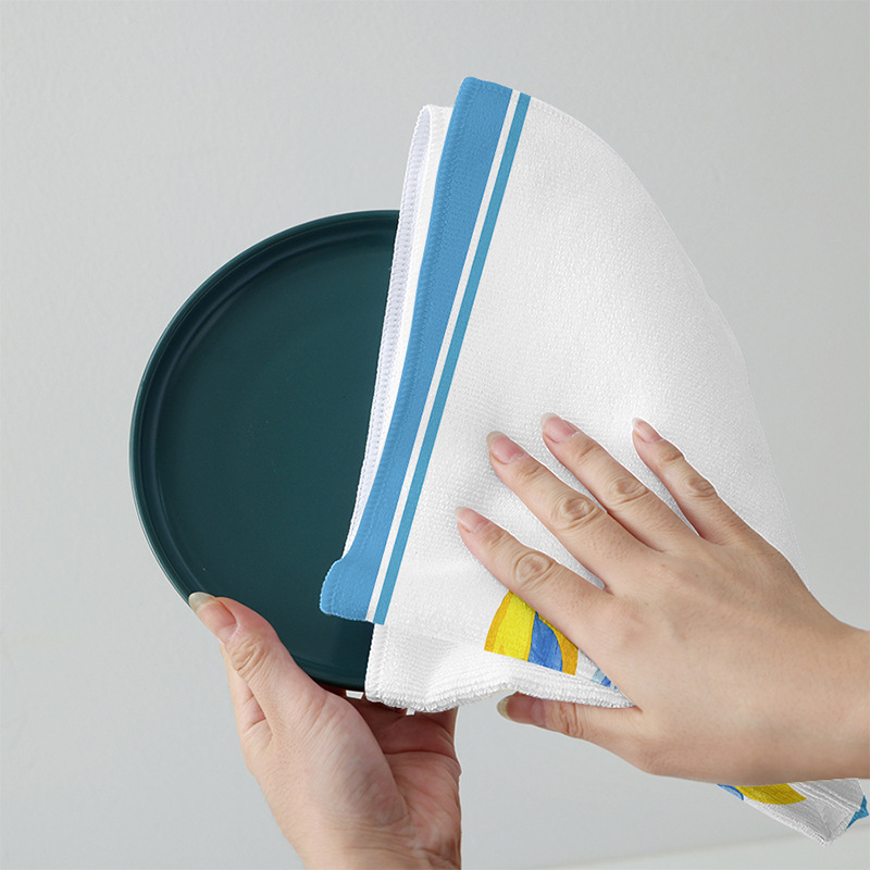 Ristservaline sidrunivärvi nõudepesulapp, akvarell-talumaja stiilis dekoratiivne käsitsi kuivatatud teerätik, mis sobib paksendatud köögiköögi küpsetamiseks ja trükitud lapiga