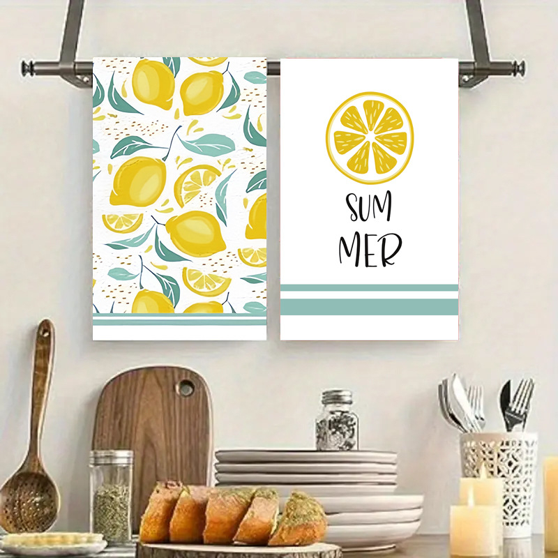 Ristservaline sidrunivärvi nõudepesulapp, akvarell-talumaja stiilis dekoratiivne käsitsi kuivatatud teerätik, mis sobib paksendatud köögiköögi küpsetamiseks ja trükitud lapiga