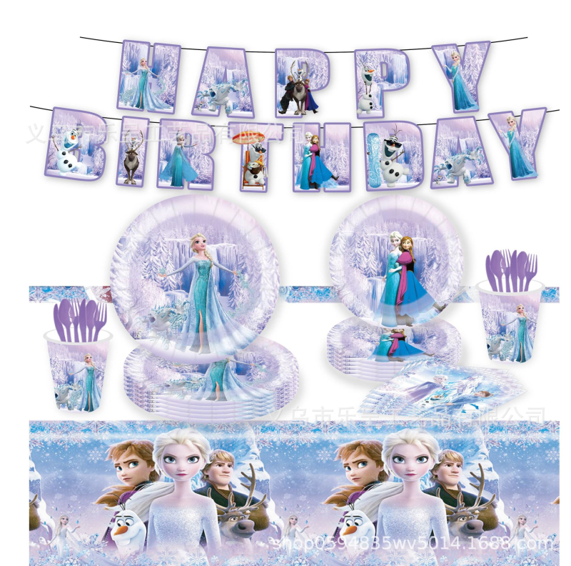 Set de decorațiuni pentru petrecere cu tematică Frozen Princess, albastru și violet, nou, set de tacâmuri