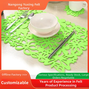 Ristkülikukujulised vildist lauaalused, vildist joogialused, õõnsad mitmevärvilised vildist lauaalused, lääneliku stiiliga luksuslikud söögialused, taldrikute ja kausside alused, laualinad