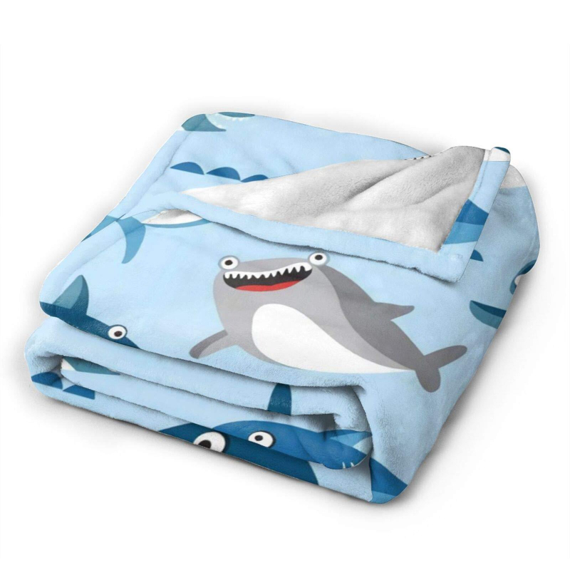 Animacinių filmukų ryklio rašto flanelinė antklodė, skaitmeninė spauda, nešiojama minkšta antklodė, tarpvalstybiniai „Amazon“ gamyklos tiesioginiai pardavimai