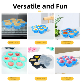 „Amazon“ populiari silikoninė maisto papildų dėžutė, kiaušinių pyrago forma, kūdikių maisto papildo ledo forma, lengvai išimama, 7 skylių ledo formelė