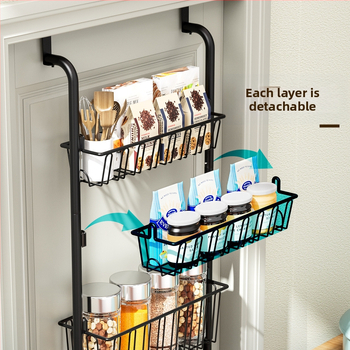 Kreativni stalak za pohranu na stražnjim vratima bez bušenja, viseća košara za kuhinjska vrata, viseći stalak za boce za začine, višeslojna košara za pohranu