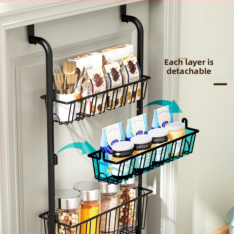 Креативна стойка за съхранение на задна врата без пробиване, висяща кошница, кухненска стойка за съхранение на бутилки с подправки, многослойна кошница за съхранение