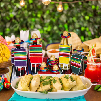 Šventinis vyno butelio šalikas ir skrybėlė, meksikietiška maža skrybėlės šaliko dekoratyvinis rinkinys