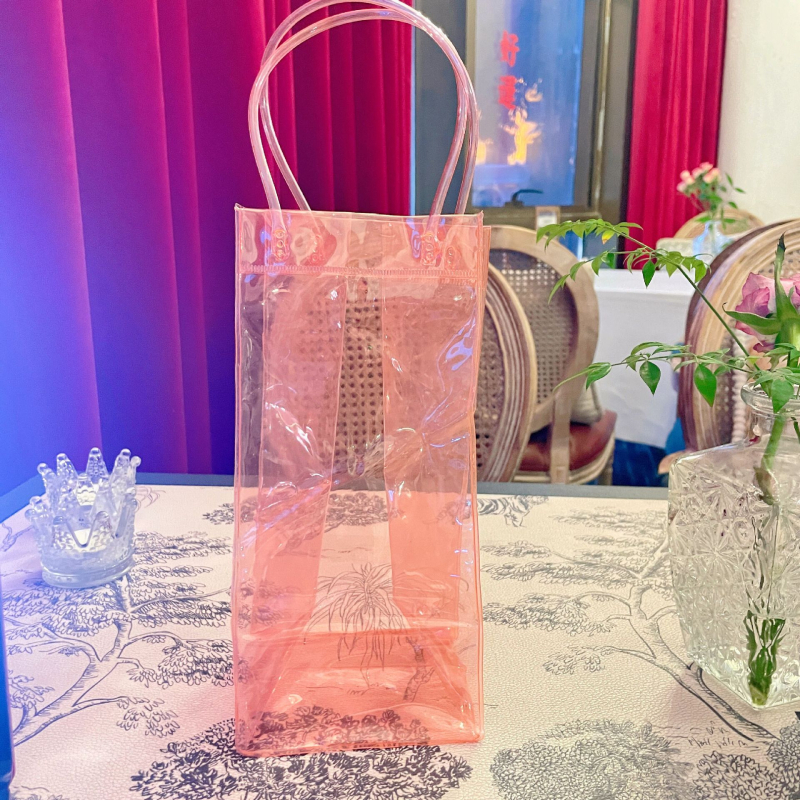 Jääkott punase veini jääkott veinikott paksendatud lillekingitus PVC läbipaistev käekott laos, millele saab lisada LOGO