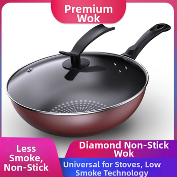 Saksa Crystal Diamond Wok mittenakkuva wokiga wok majapidamises kasutatav suitsuvaba raudpann induktsioonpliit gaasipliit universaalne gaasipliit