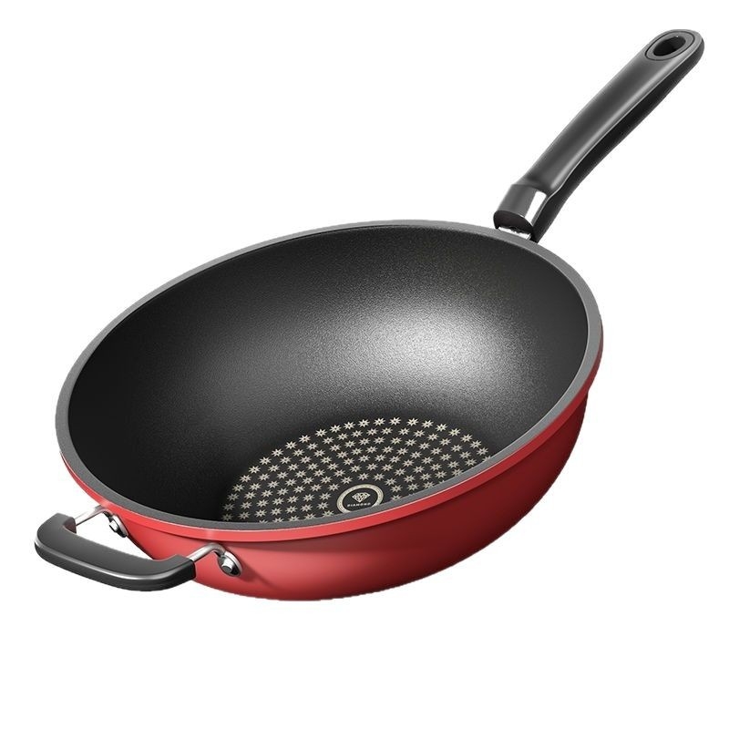 Saksa Crystal Diamond Wok mittenakkuva wokiga wok majapidamises kasutatav suitsuvaba raudpann induktsioonpliit gaasipliit universaalne gaasipliit