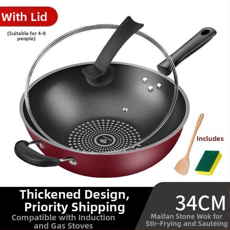 Saksa Crystal Diamond Wok mittenakkuva wokiga wok majapidamises kasutatav suitsuvaba raudpann induktsioonpliit gaasipliit universaalne gaasipliit