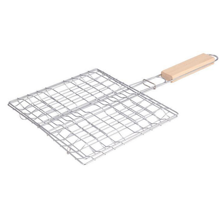 Roostevabast terasest grillvõrk, kala grillimise tangid, puidust käepidemega grillvõrk, kokkupandav grillirest, kaasaskantav kokkupandav grillvõrk