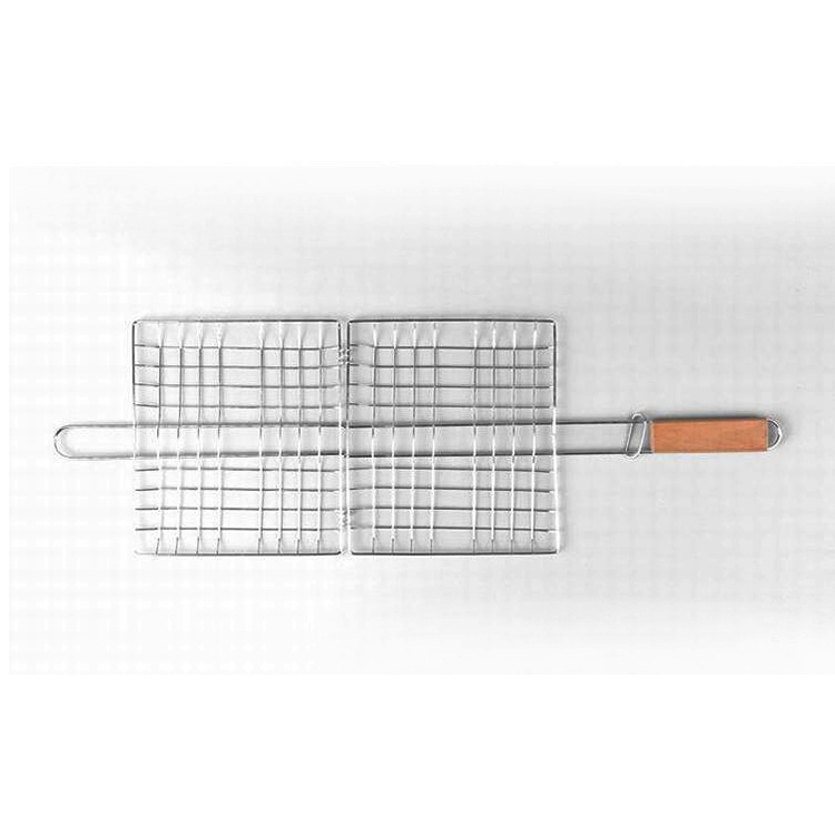 Roostevabast terasest grillvõrk, kala grillimise tangid, puidust käepidemega grillvõrk, kokkupandav grillirest, kaasaskantav kokkupandav grillvõrk