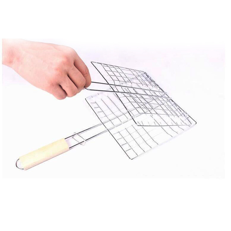 Roostevabast terasest grillvõrk, kala grillimise tangid, puidust käepidemega grillvõrk, kokkupandav grillirest, kaasaskantav kokkupandav grillvõrk