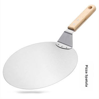 Gamykliniai kepimo įrankiai, trijų dalių picos rinkinys, medinė rankena, apvalus kastuvas, nerūdijančio plieno, peilis, medinė rankena, trikampis kastuvas