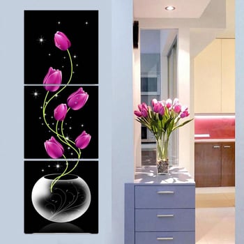 Лилаво розово цвете AliExpress външна търговия тройна картина на платно модерна стенопис декорация за дома изкуство платно сърцевина