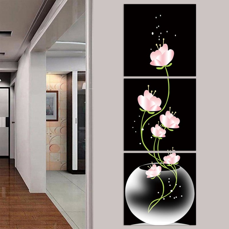 Pictură pe pânză triplă cu flori roz violet AliExpress Comerț exterior Pictură murală modernă pentru decorarea casei Artă pe pânză Miez