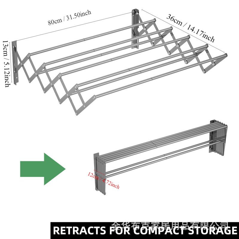 Piiriülene nähtamatu kuivatusresti varras seinale riputatav kokkupandav rõdu teleskoopiline laheakna kuivatusrest roostevabast terasest teleskooprätikuhoidja