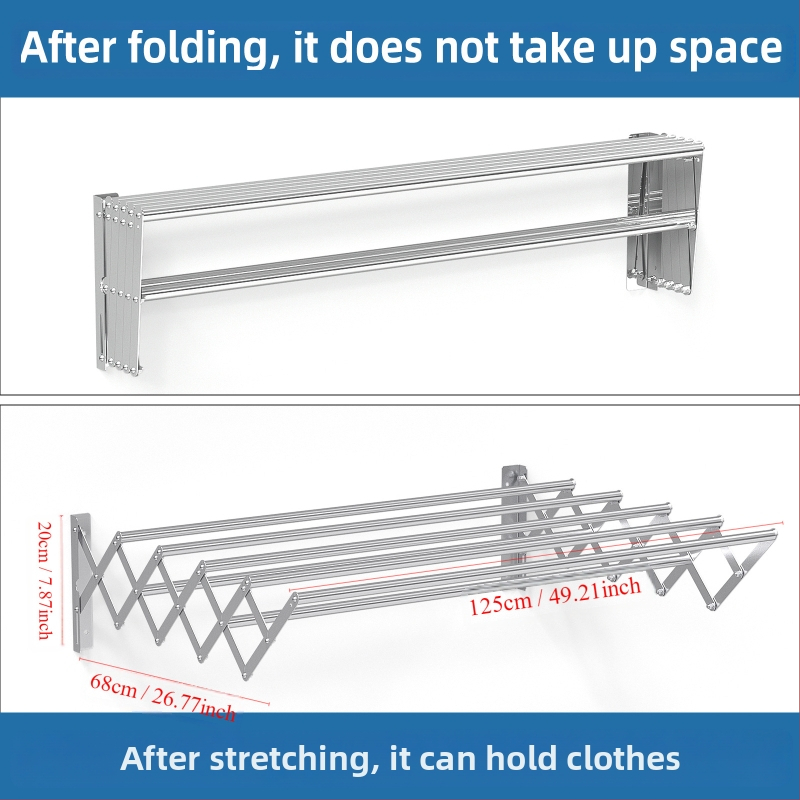 Piiriülene nähtamatu kuivatusresti varras seinale riputatav kokkupandav rõdu teleskoopiline laheakna kuivatusrest roostevabast terasest teleskooprätikuhoidja
