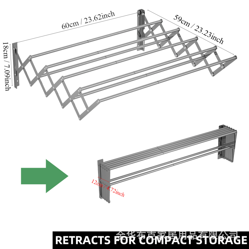 Piiriülene nähtamatu kuivatusresti varras seinale riputatav kokkupandav rõdu teleskoopiline laheakna kuivatusrest roostevabast terasest teleskooprätikuhoidja