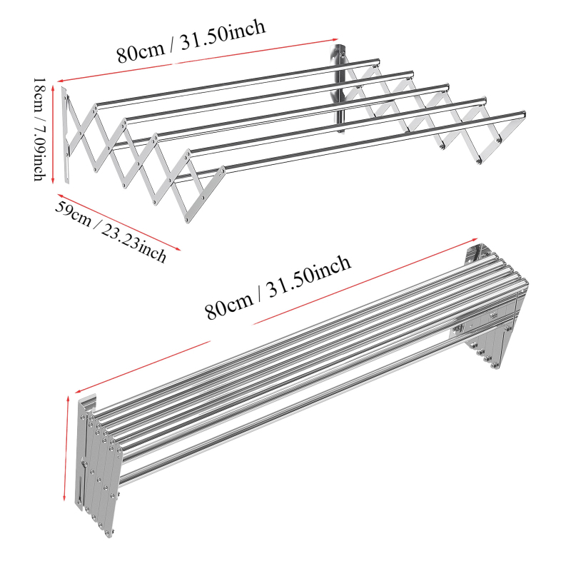 Piiriülene nähtamatu kuivatusresti varras seinale riputatav kokkupandav rõdu teleskoopiline laheakna kuivatusrest roostevabast terasest teleskooprätikuhoidja